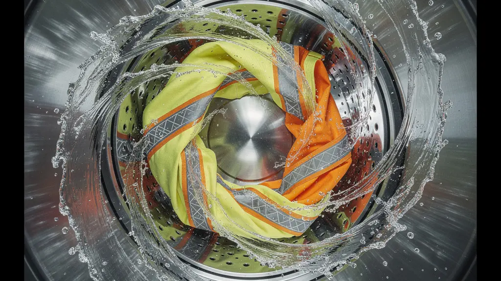 Processus de lavage industriel de vêtements haute visibilité dans une blanchisserie professionnelle