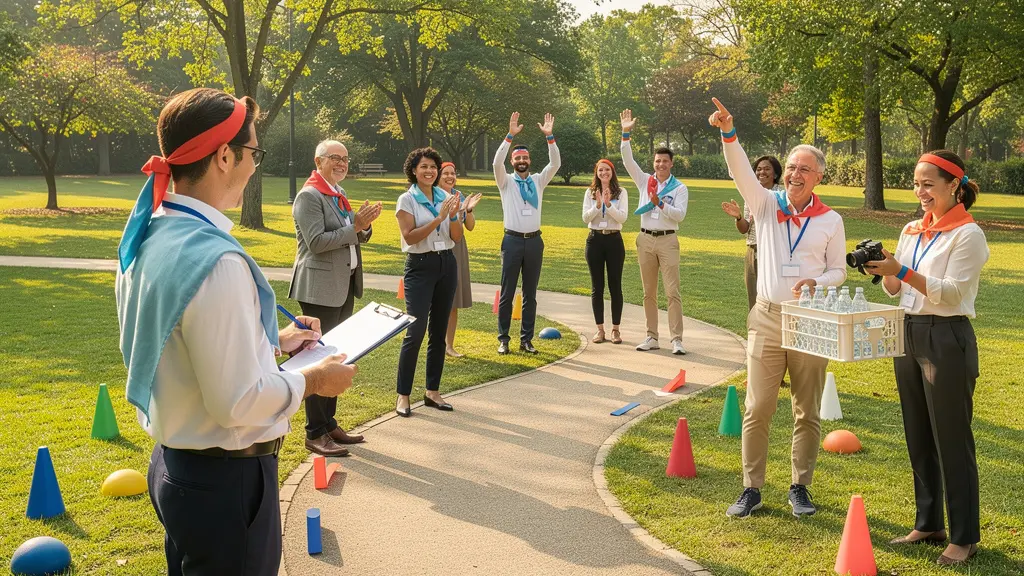 Groupe diversifié avec différents rôles lors d'un challenge d'entreprise