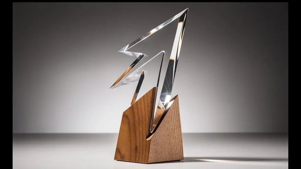 Trophée moderne avec forme géométrique unique en plexiglas et bois