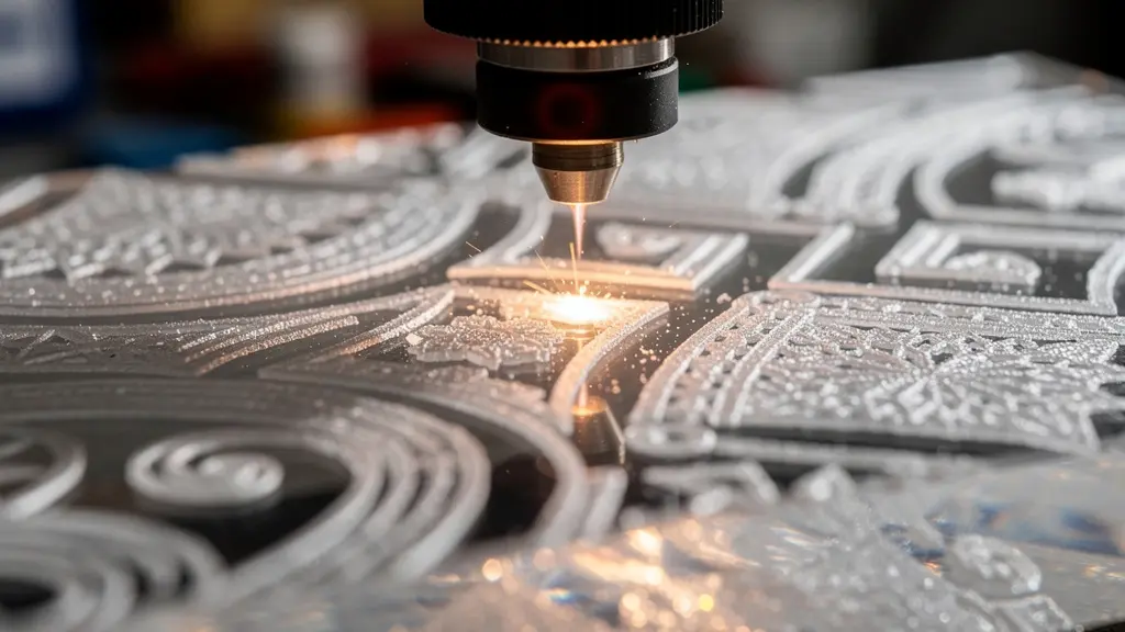 Processus de gravure laser sur un trophée en plexiglas transparent