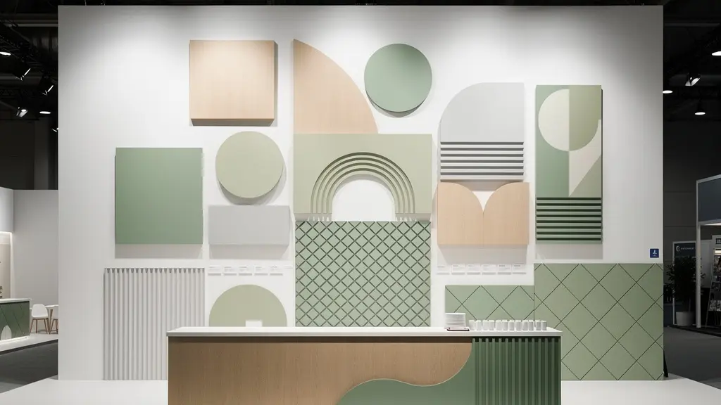 Vue en perspective d'un stand de salon montrant la hiérarchie visuelle des éléments