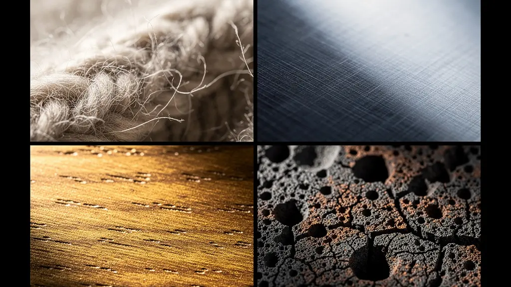 Vue macro de différentes textures évoquant des émotions variées