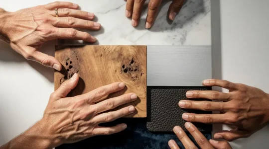 Mains touchant différentes surfaces et textures dans une exploration sensorielle