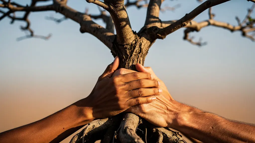Mains entrelacées formant les racines d'un arbre symbolisant un partenariat durable
