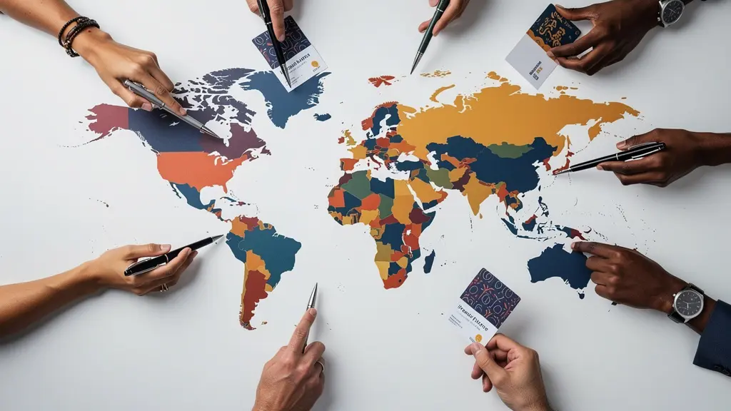 Vue aérienne symbolique montrant un réseau de connexions entre différents points géographiques