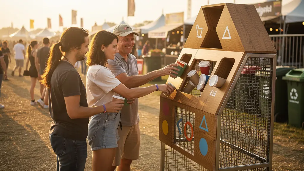 Station de collecte de gobelets réutilisables lors d'un événement avec système de consigne ludique